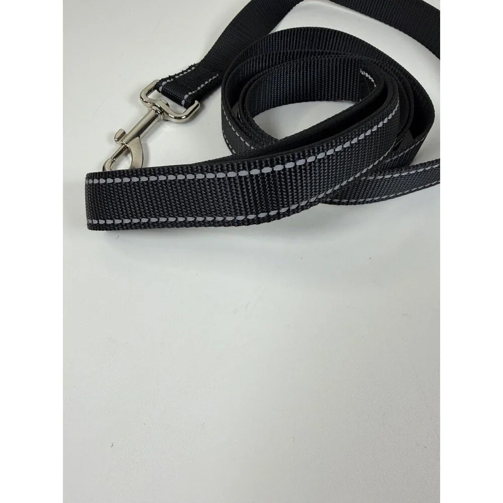 FunTags 6FT Reflective Dog Leash Black Heavy Duty Nylon Lead Padded Handle New